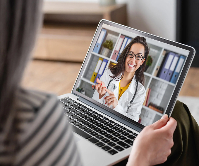 Senior old elderly pensioner woman grandmother having videocall conversation meeting